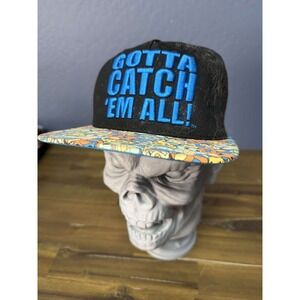 Pokemon Gotta Catch Em All Snapback Hat Black Blue Brim All Over Print